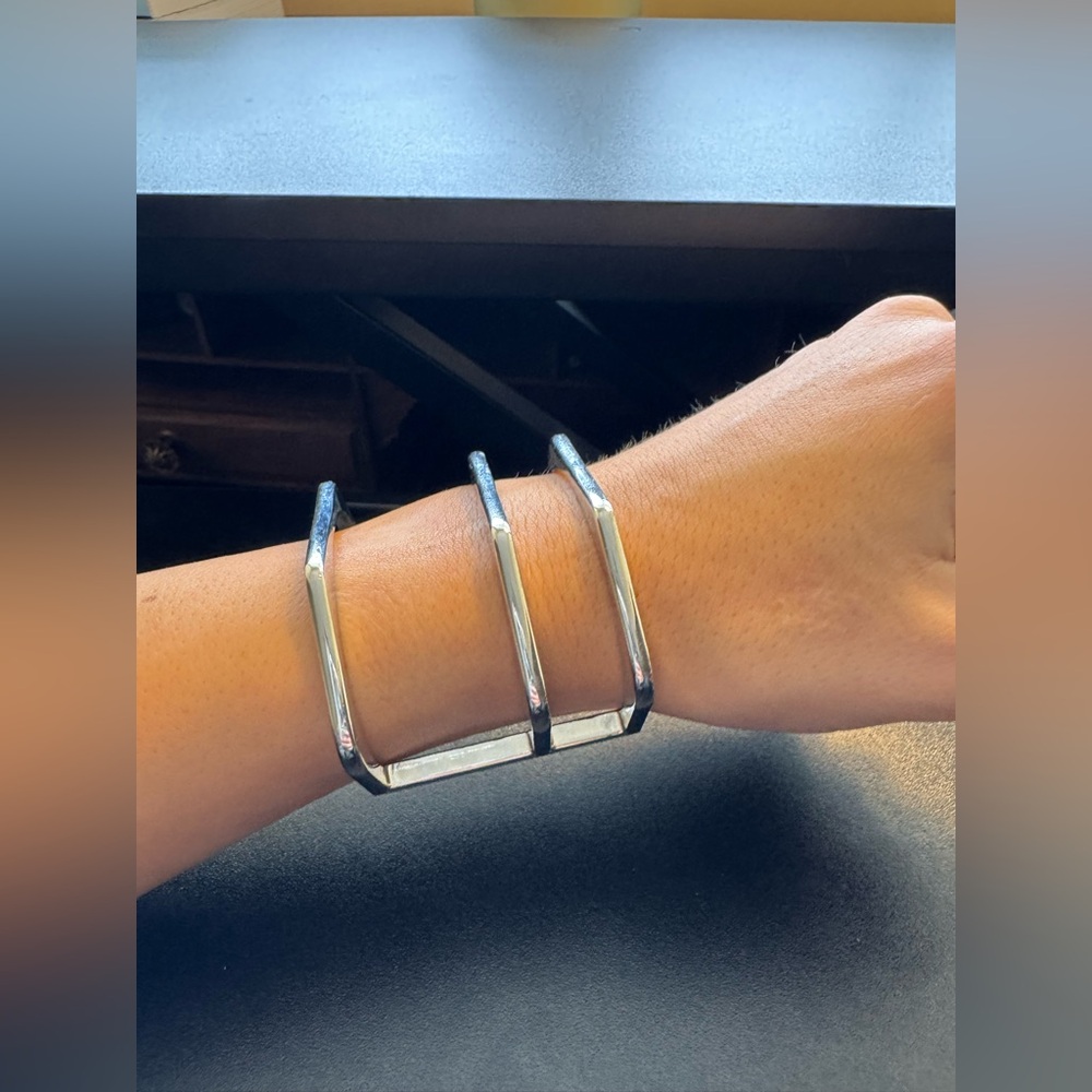 Express Silver Hexagonal Cuff Bracelet - image 2
